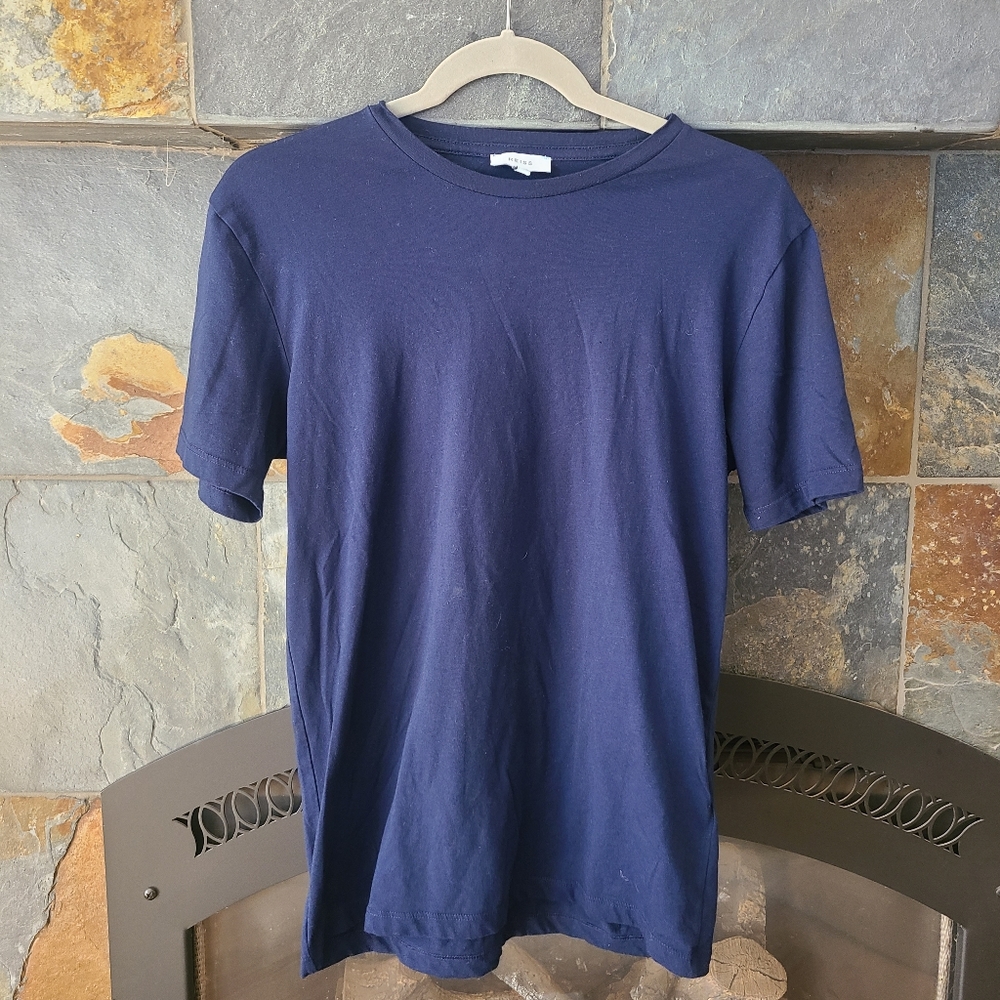 Reiss Men’s Navy Blue Crew Neck Cotton-Polyester Basic Tee Size Medium